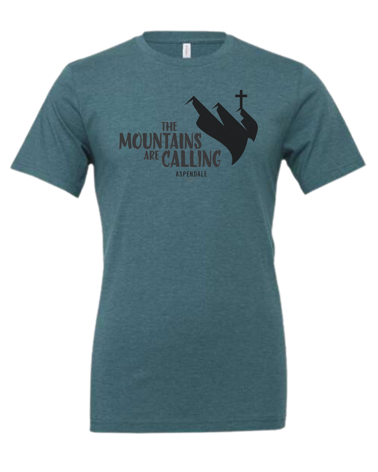 Aspendale "Mountains are Calling"  graphic (black) Premium unisex crewneck tee Heather Teal