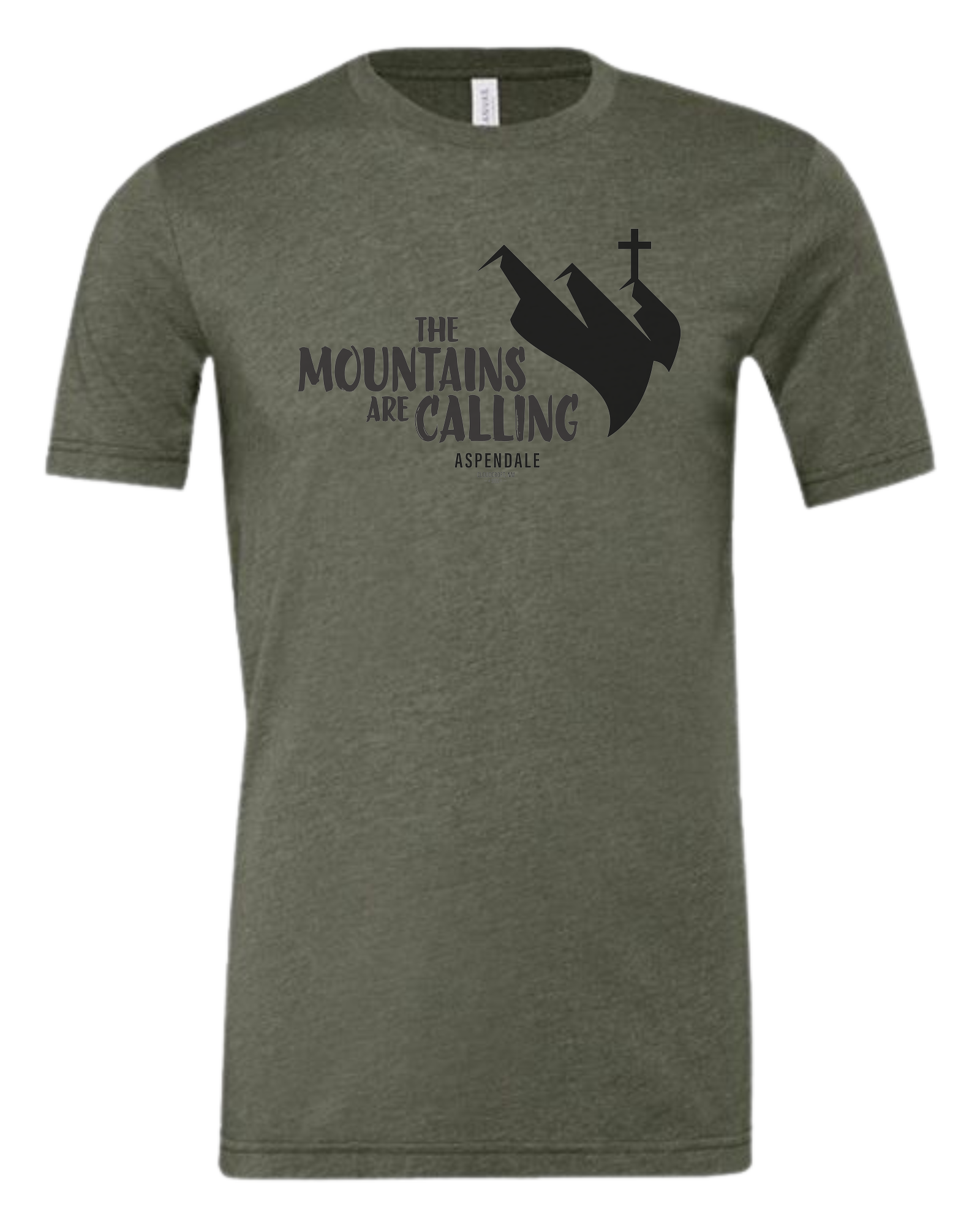 Aspendale "Mountains are Calling"  graphic (black) Premium unisex crewneck tee Military Green