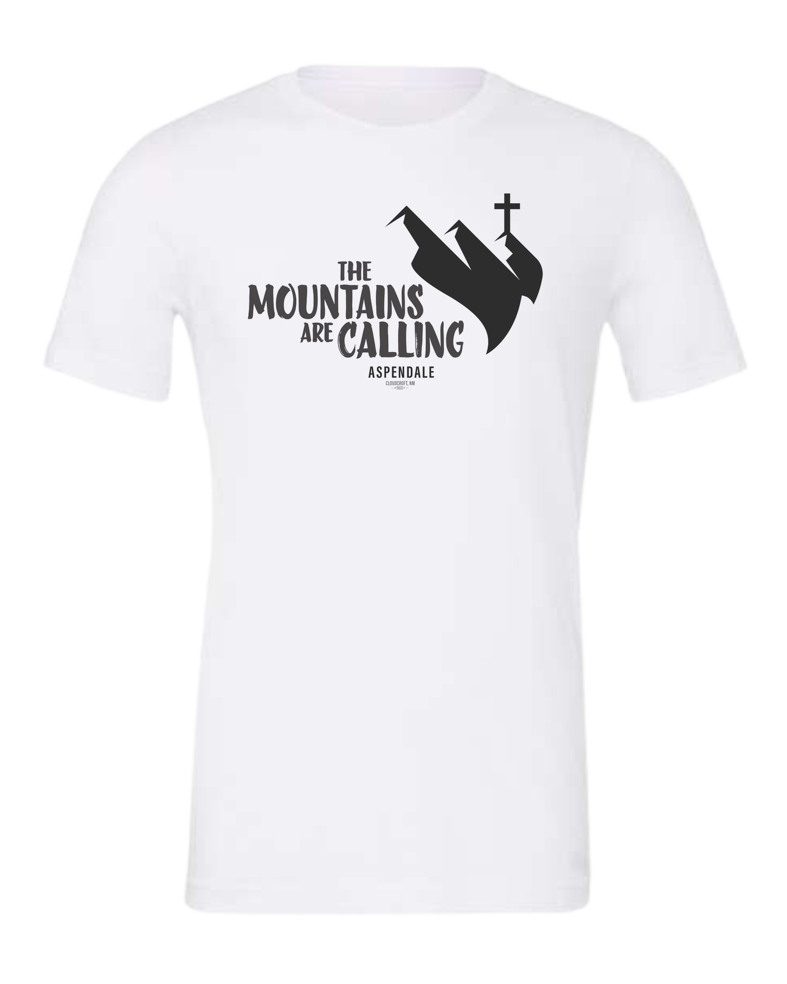 Aspendale "Mountains are Calling"  graphic (black) Premium unisex crewneck tee White
