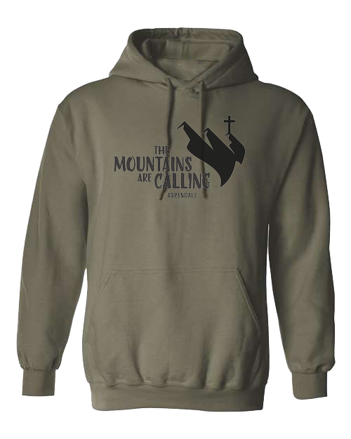 Aspendale "Mountains are Calling"  graphic (black) Unisex Classic Hoodie Military Green