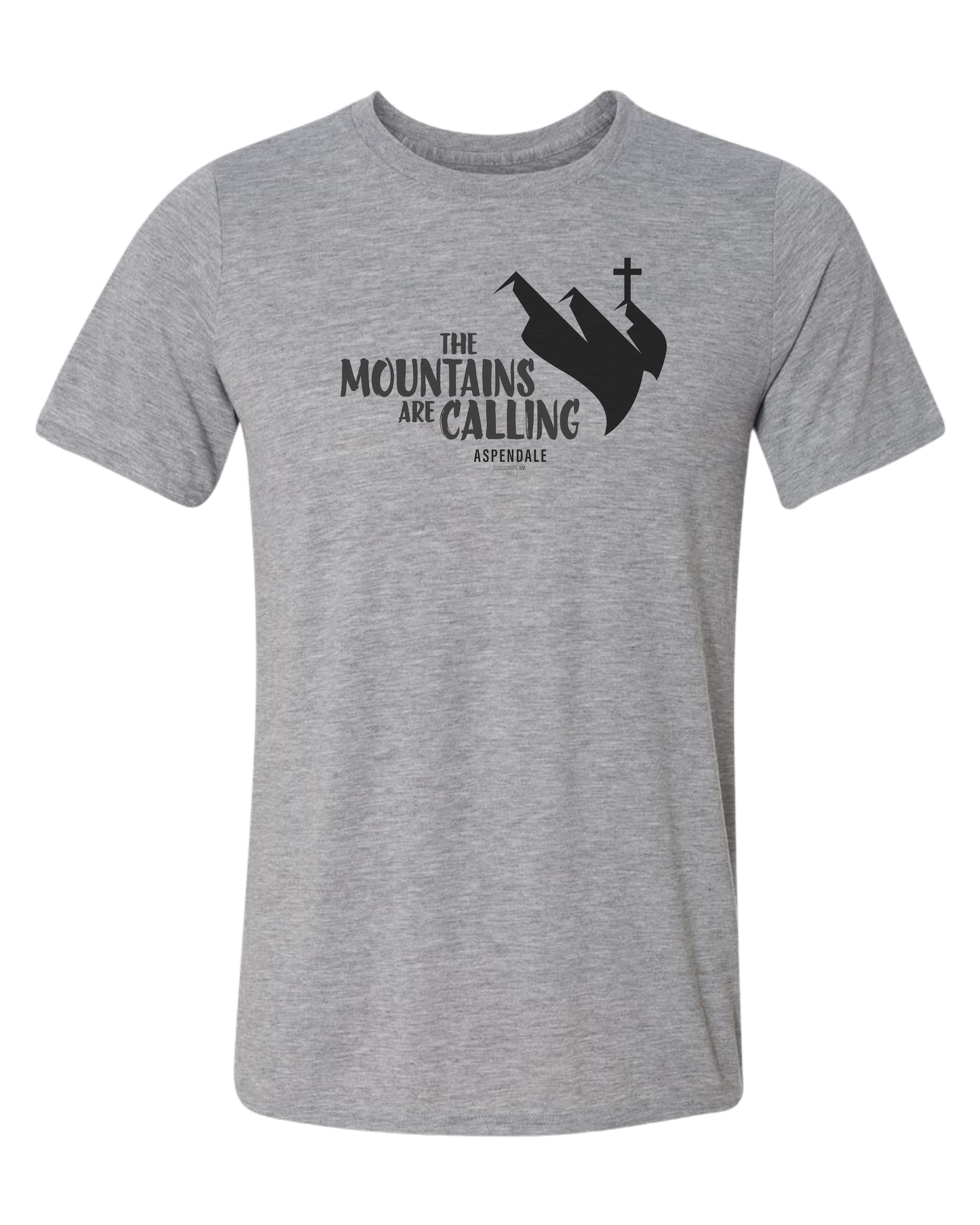 Aspendale "Mountains are Calling"  graphic (black) Unisex crewneck graphic tee (light colors) Heather Grey