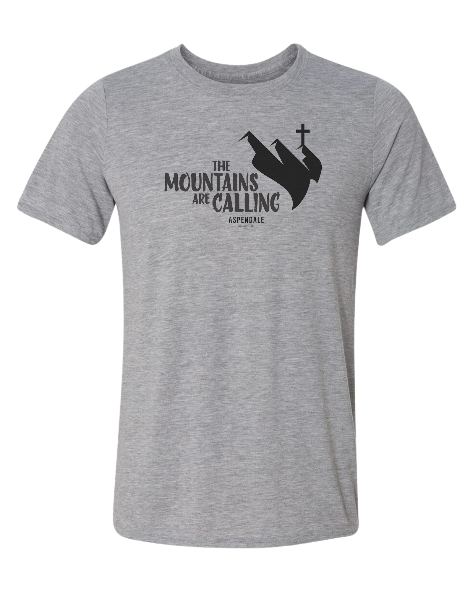 Aspendale "Mountains are Calling"  graphic (black) Unisex crewneck graphic tee (light colors) Heather Grey