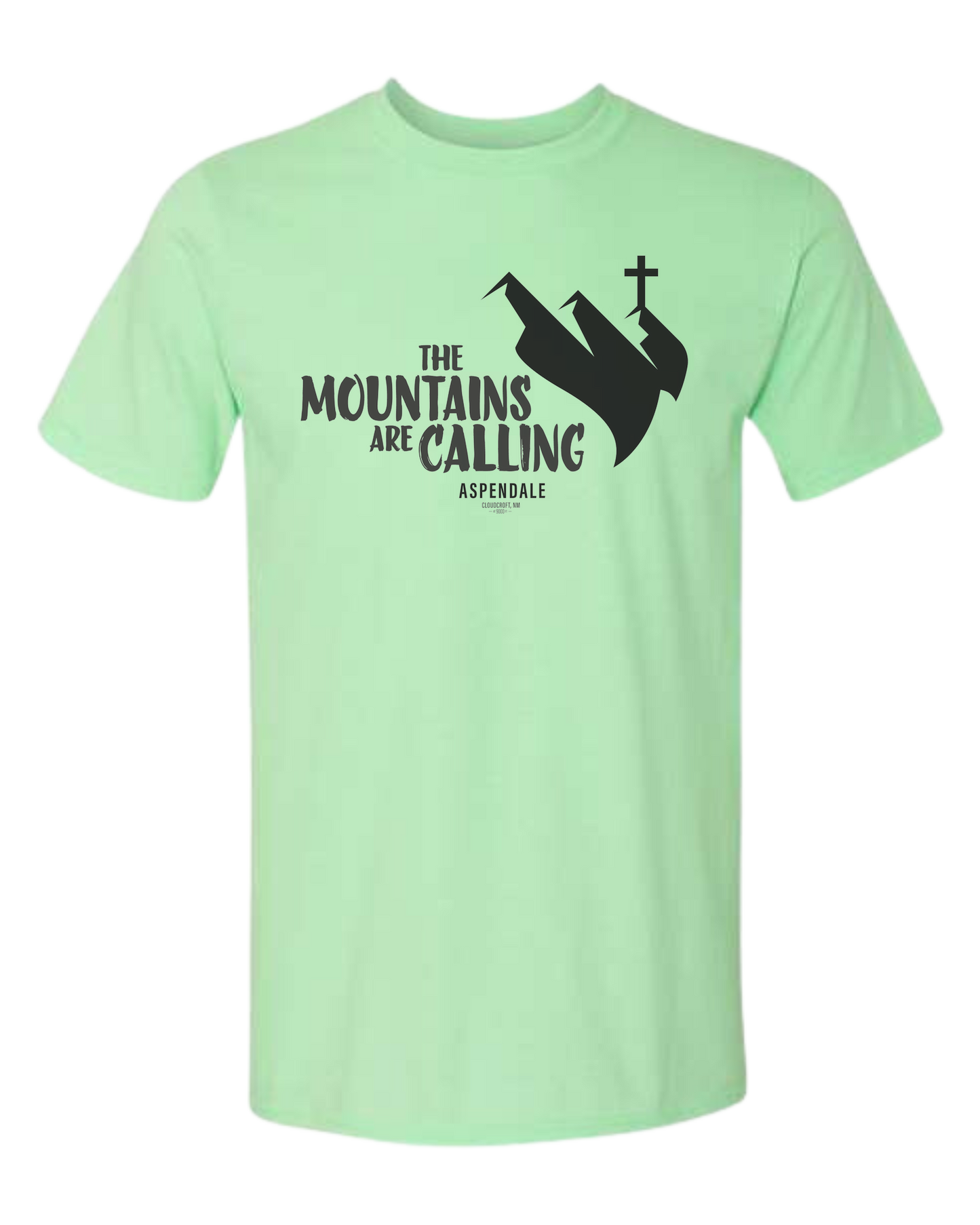 Aspendale "Mountains are Calling"  graphic (black) Unisex crewneck graphic tee (light colors) Mint Green