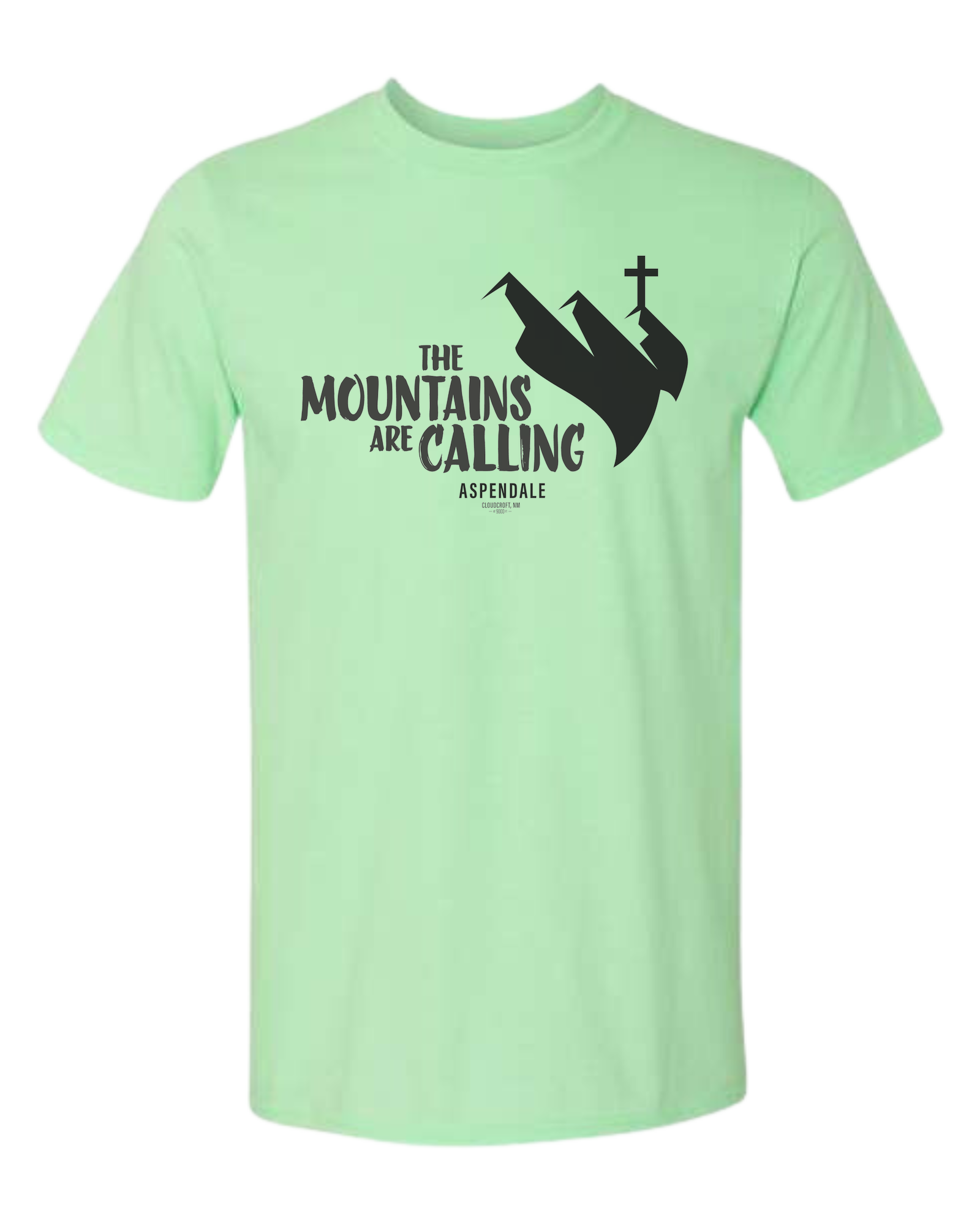 Aspendale "Mountains are Calling"  graphic (black) Unisex crewneck graphic tee (light colors) Mint Green
