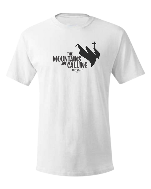 Aspendale "Mountains are Calling"  graphic (black) Unisex crewneck graphic tee (light colors) White