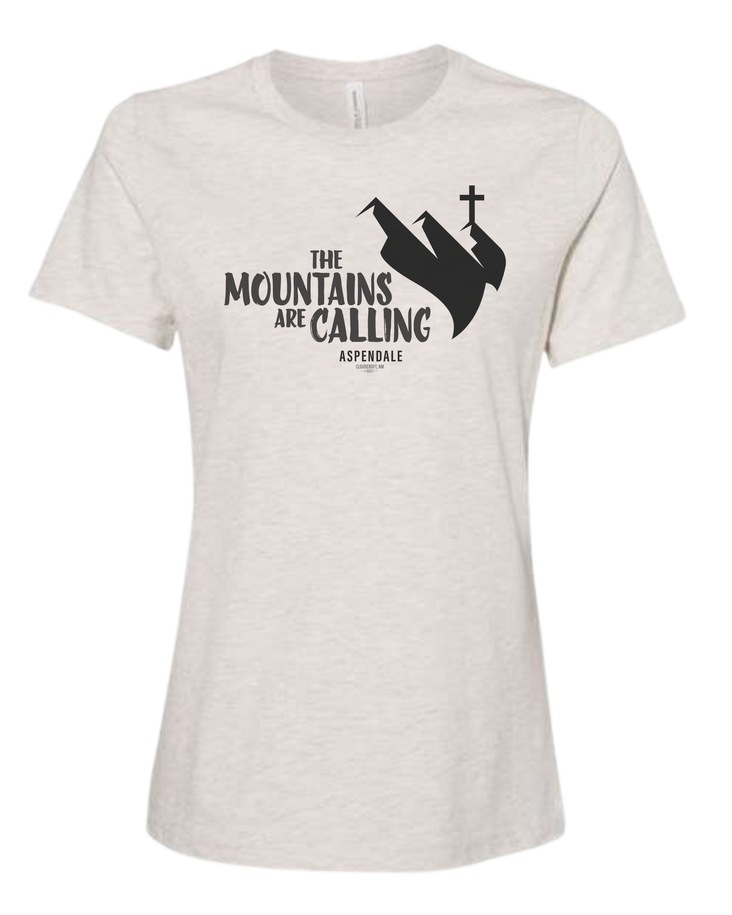 Aspendale "Mountains are Calling"  graphic (black) Women's fit premium crewneck tee Natural