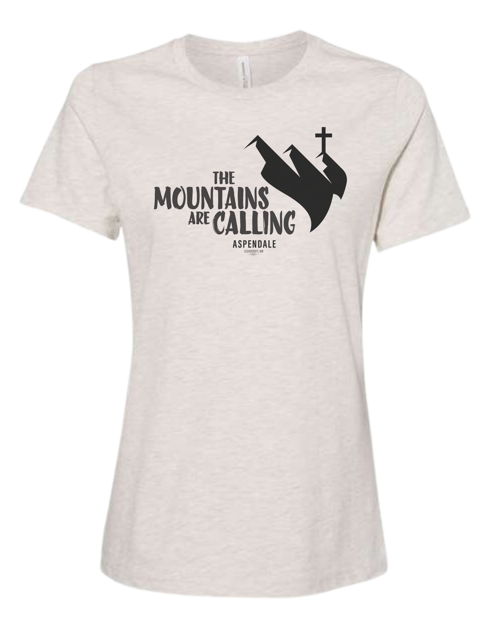 Aspendale "Mountains are Calling"  graphic (black) Women's fit premium crewneck tee Natural