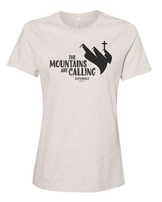 Aspendale "Mountains are Calling"  graphic (black) Women's fit premium crewneck tee Natural