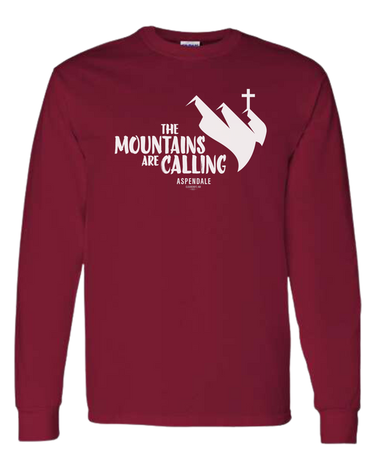 Aspendale "Mountains are Calling" graphic (white) Classic unisex crewneck sweatshirt Cardinal Red