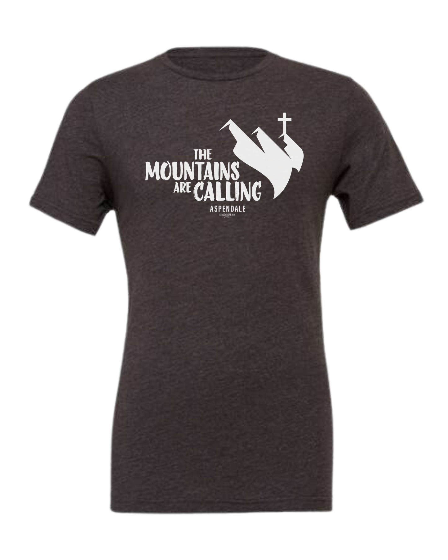 Aspendale "Mountains are Calling" graphic (white) Premium unisex crewneck tee Dark Grey