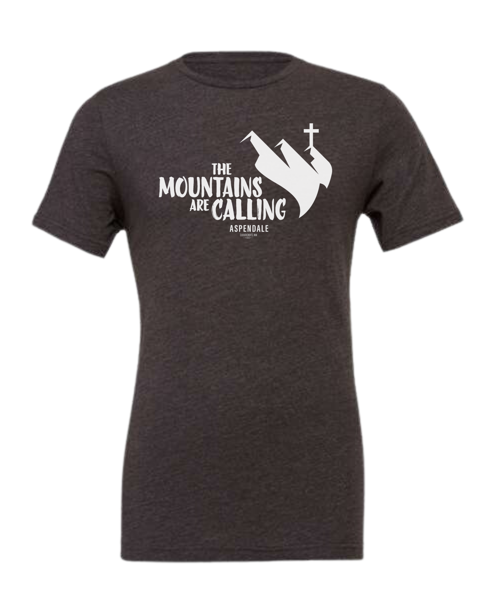 Aspendale "Mountains are Calling" graphic (white) Premium unisex crewneck tee Dark Grey