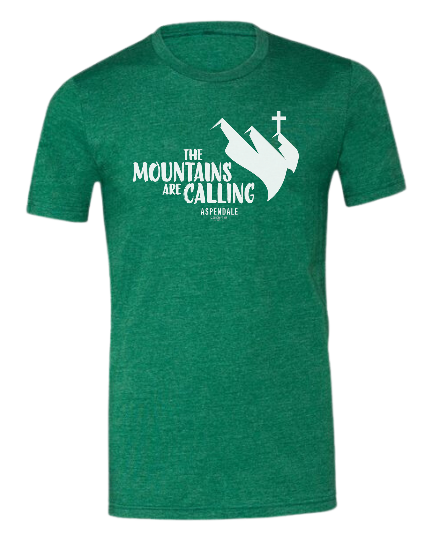 Aspendale "Mountains are Calling" graphic (white) Premium unisex crewneck tee Grass Green