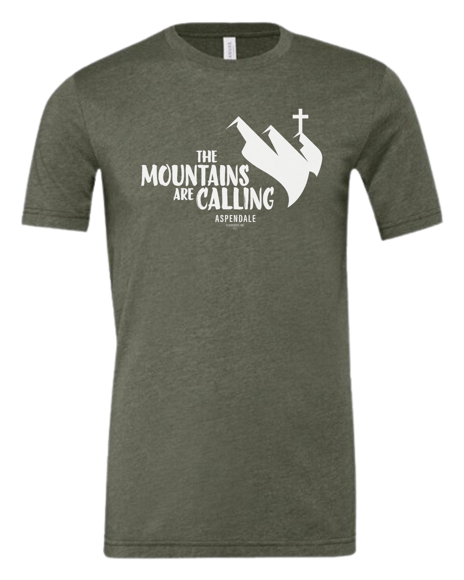 Aspendale "Mountains are Calling" graphic (white) Premium unisex crewneck tee Military Green