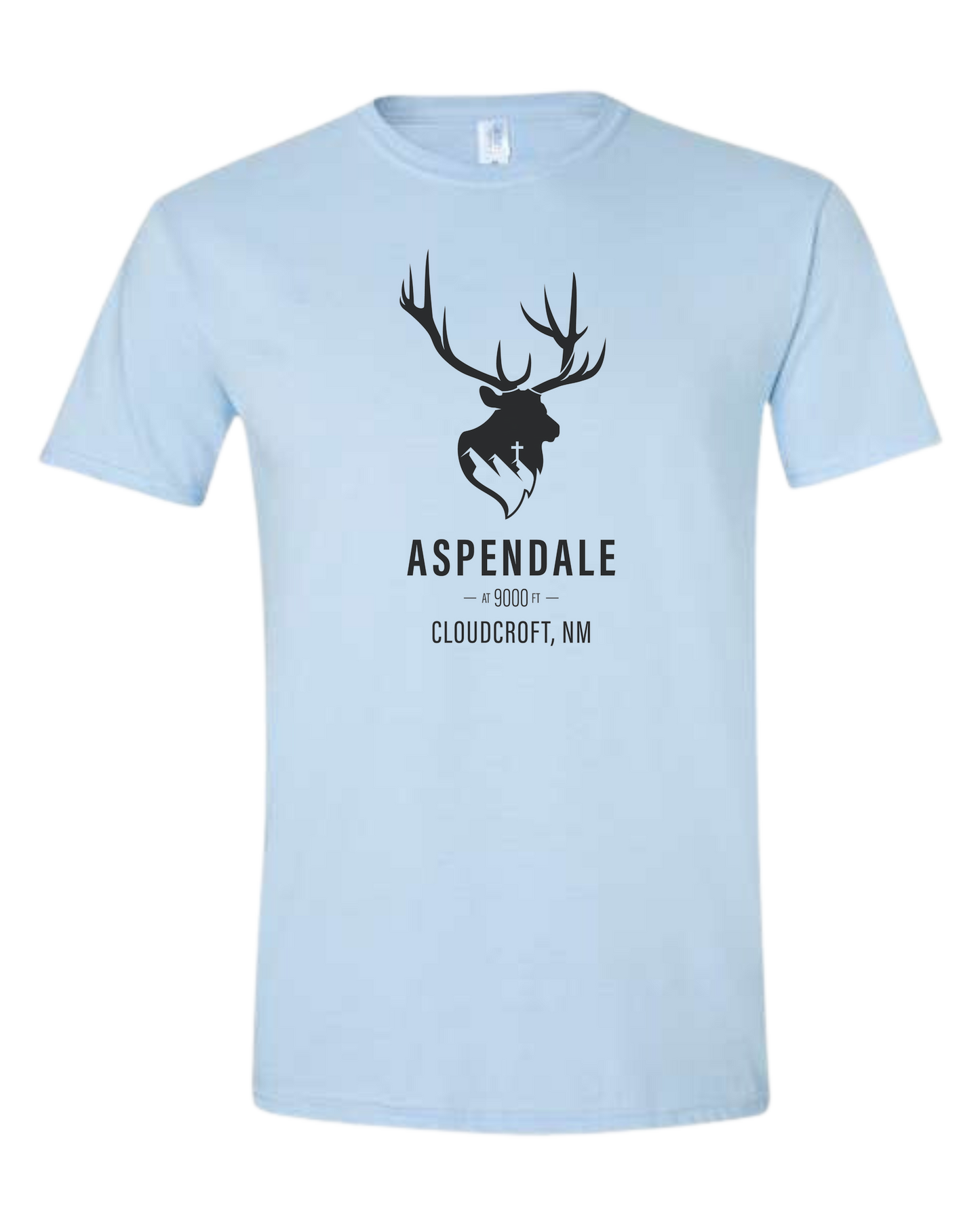 Aspendale at 9000ft (black) Unisex crewneck graphic tee (light colors) Ice blue