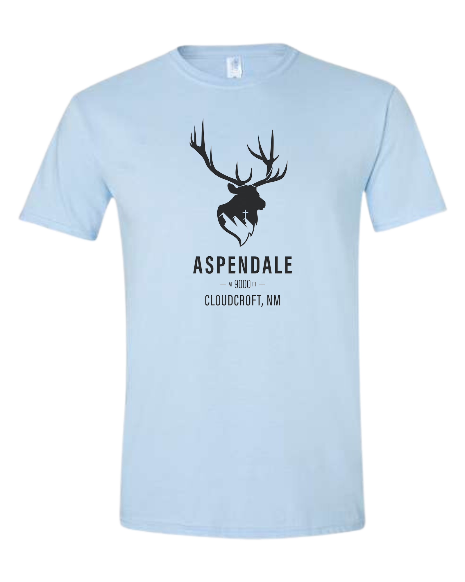 Aspendale at 9000ft (black) Unisex crewneck graphic tee (light colors) Ice blue