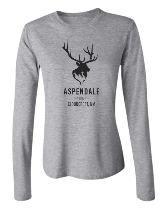 Aspendale at 9000ft (black) Women's fit crewneck long sleeve fit Heather Grey