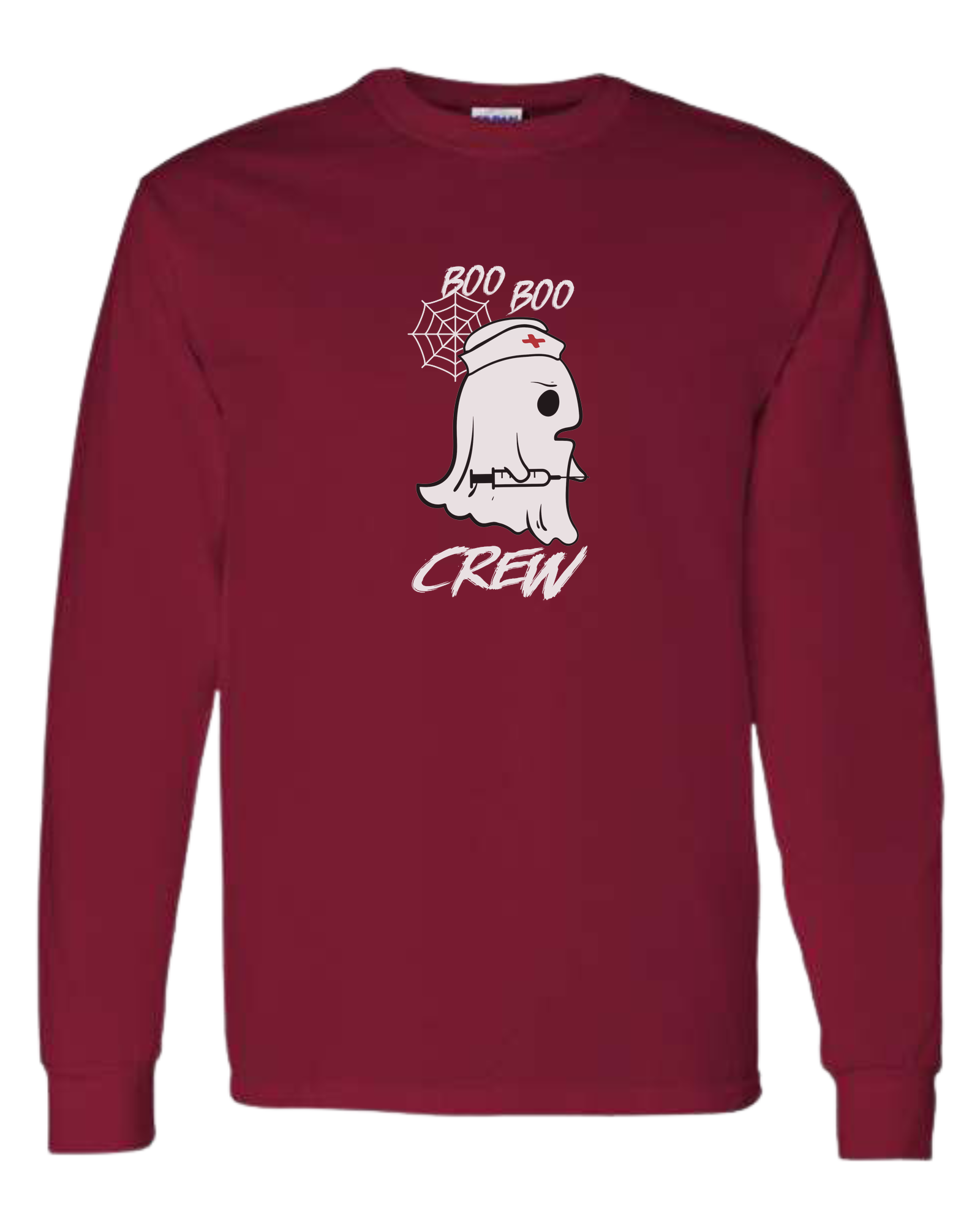 "Boo Boo Crew" ghost nurse holding syringe graphic tee Classic unisex crewneck sweatshirt Cardinal Red