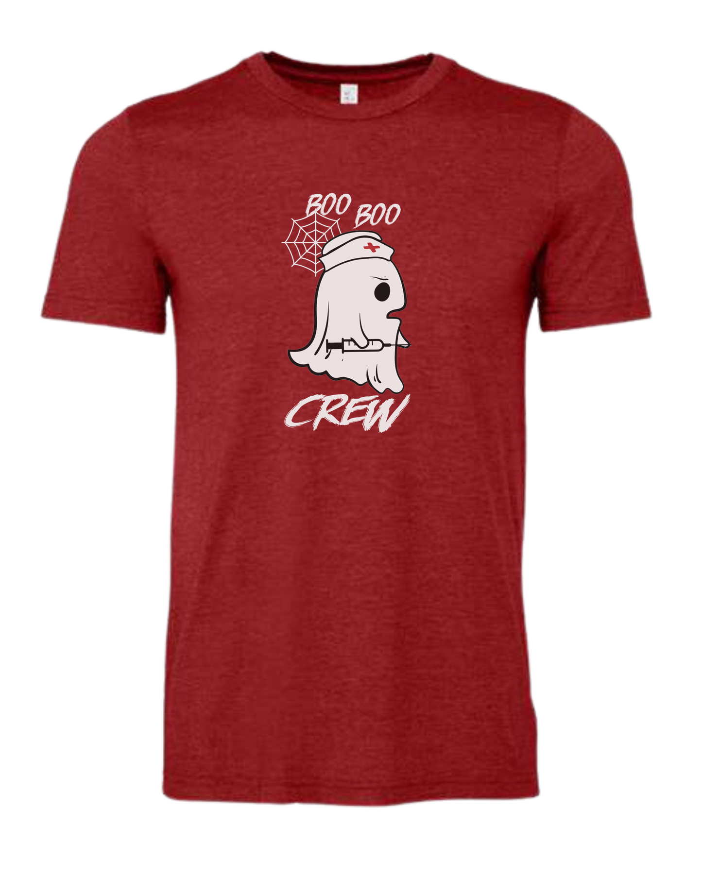 "Boo Boo Crew" ghost nurse holding syringe graphic tee Premium unisex crewneck tee Canvas Red