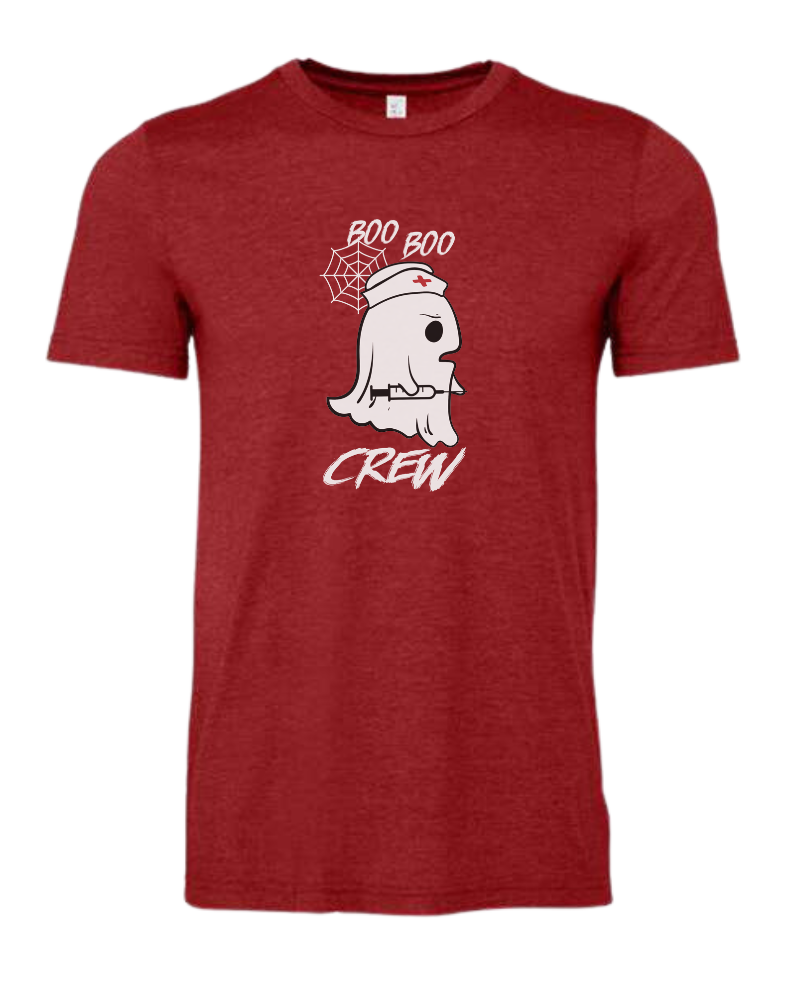 "Boo Boo Crew" ghost nurse holding syringe graphic tee Premium unisex crewneck tee Canvas Red