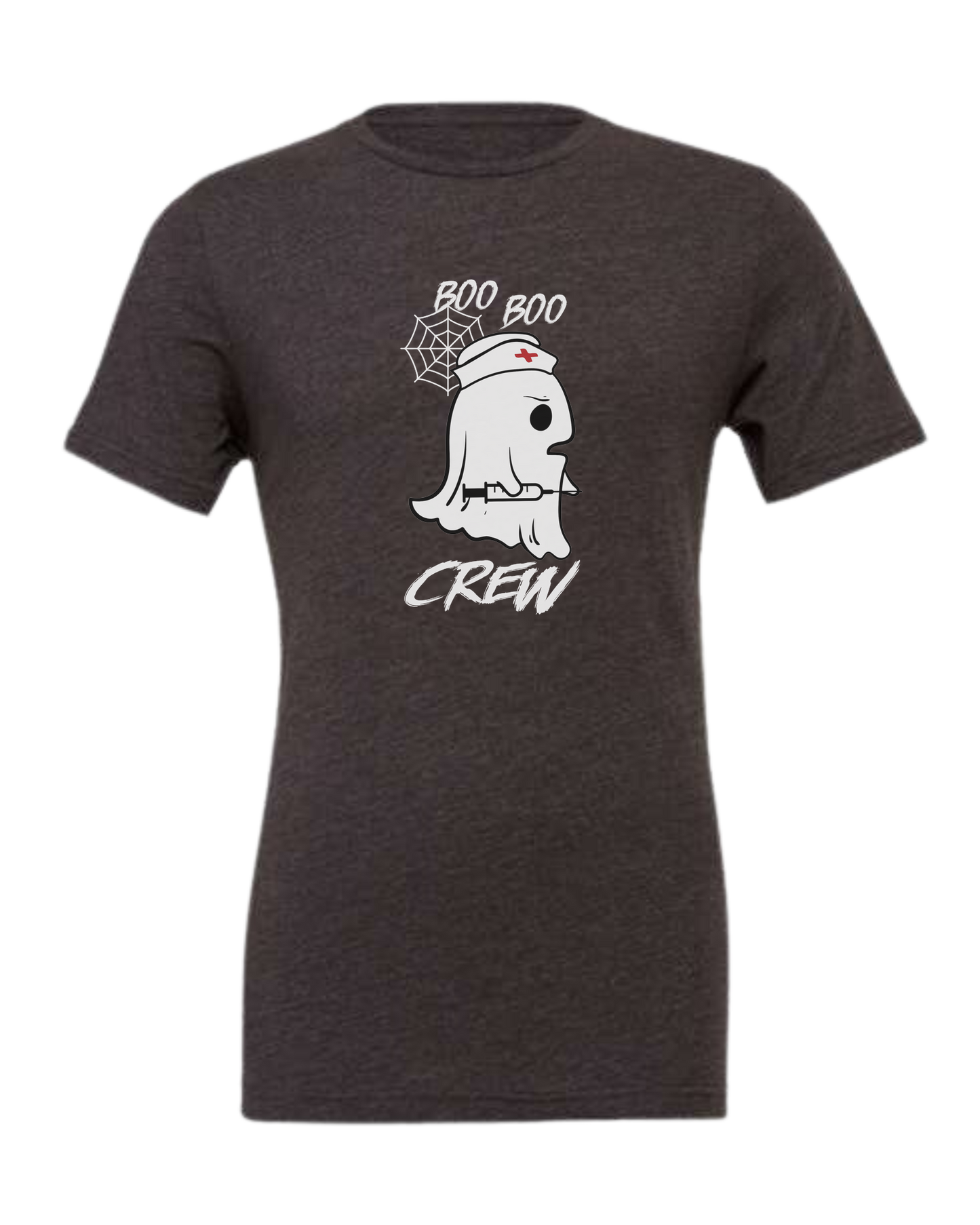 "Boo Boo Crew" ghost nurse holding syringe graphic tee Premium unisex crewneck tee Dark Grey