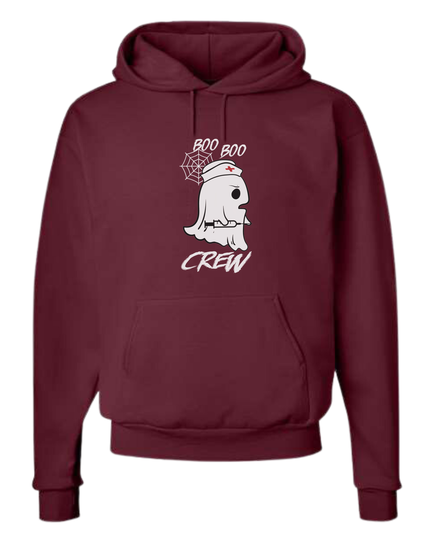 "Boo Boo Crew" ghost nurse holding syringe graphic tee Unisex Classic Hoodie Maroon