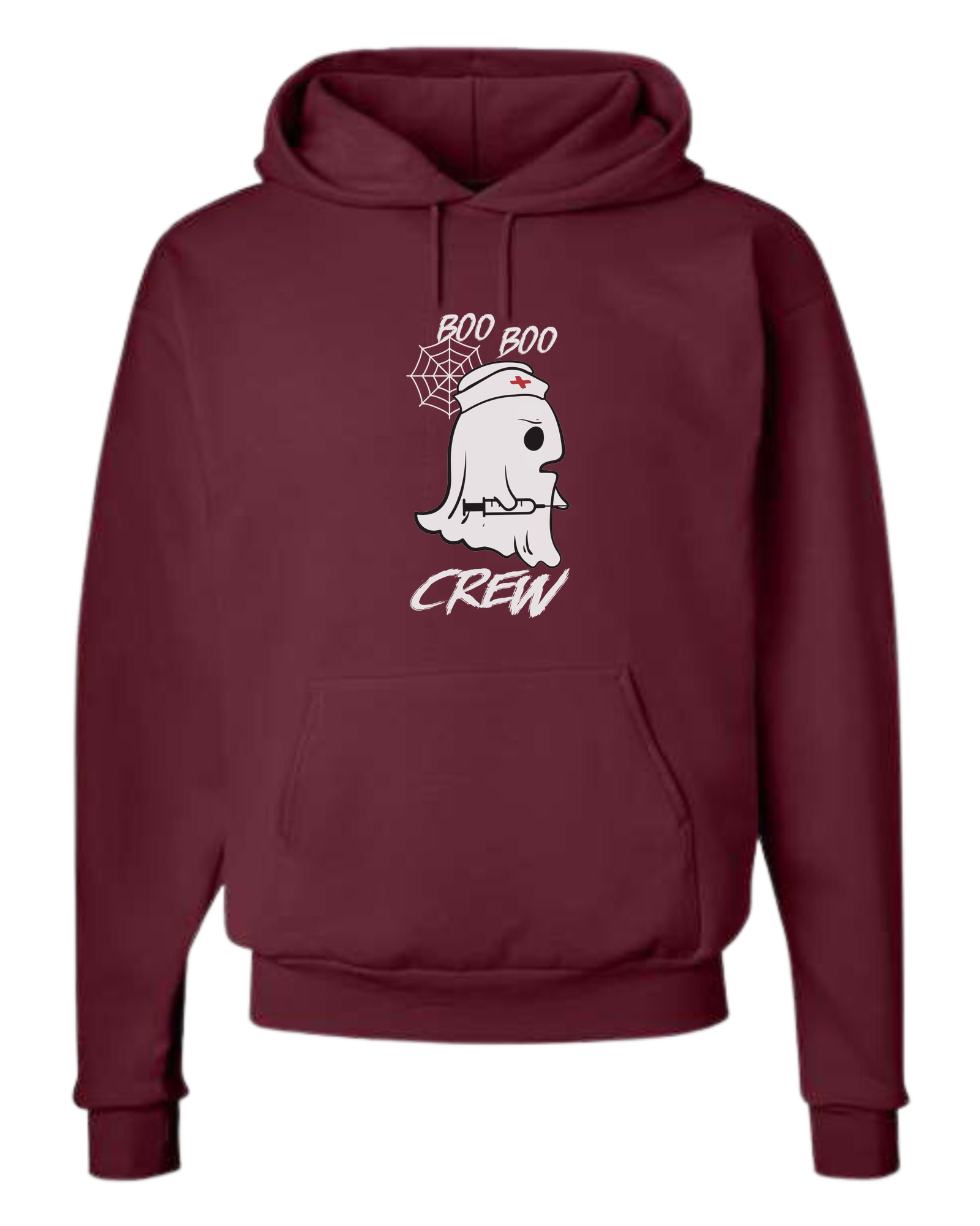 "Boo Boo Crew" ghost nurse holding syringe graphic tee Unisex Classic Hoodie Maroon