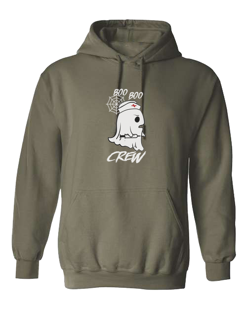 "Boo Boo Crew" ghost nurse holding syringe graphic tee Unisex Classic Hoodie Military Green