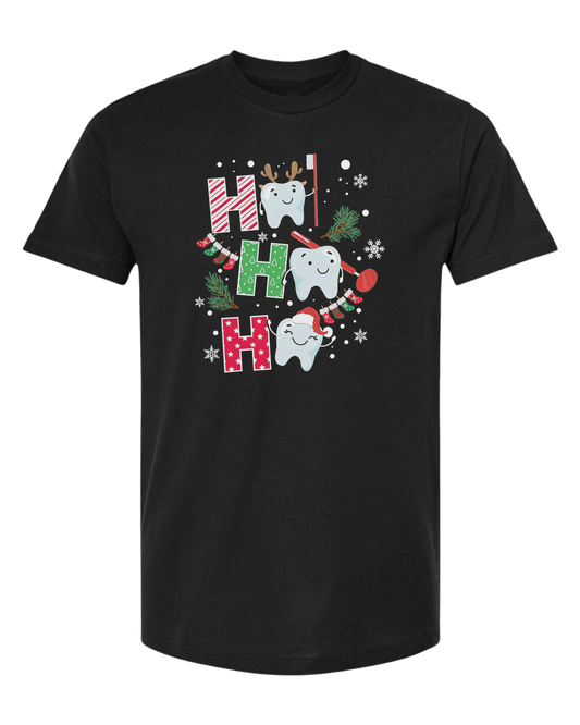Christmas Teeth "HO HO HO" graphic Unisex crew-neck  graphic tee Black