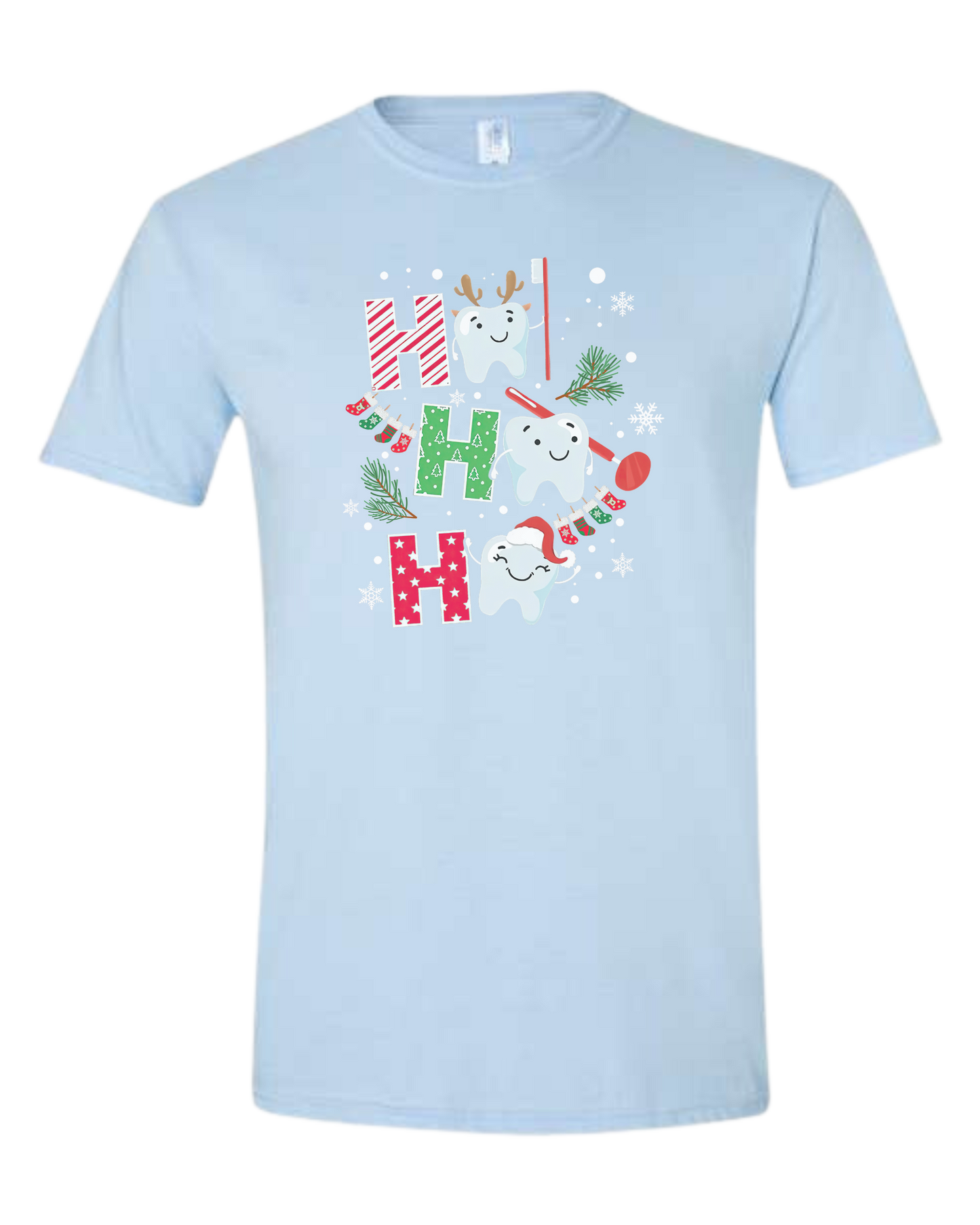 Christmas Teeth "HO HO HO" graphic Unisex crewneck graphic tee (light colors) Ice blue