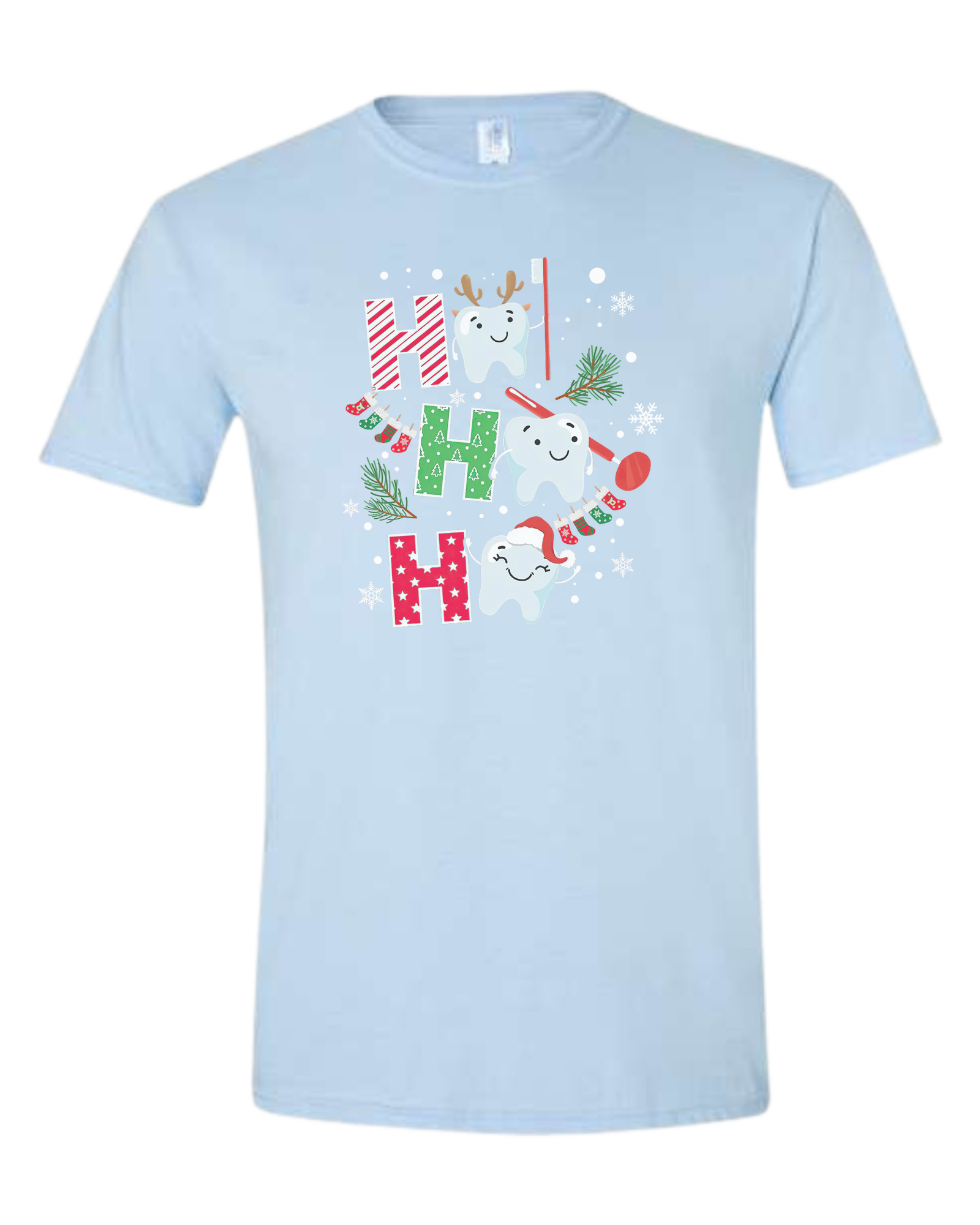 Christmas Teeth "HO HO HO" graphic Unisex crewneck graphic tee (light colors) Ice blue