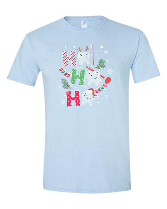 Christmas Teeth "HO HO HO" graphic Unisex crewneck graphic tee (light colors) Ice blue