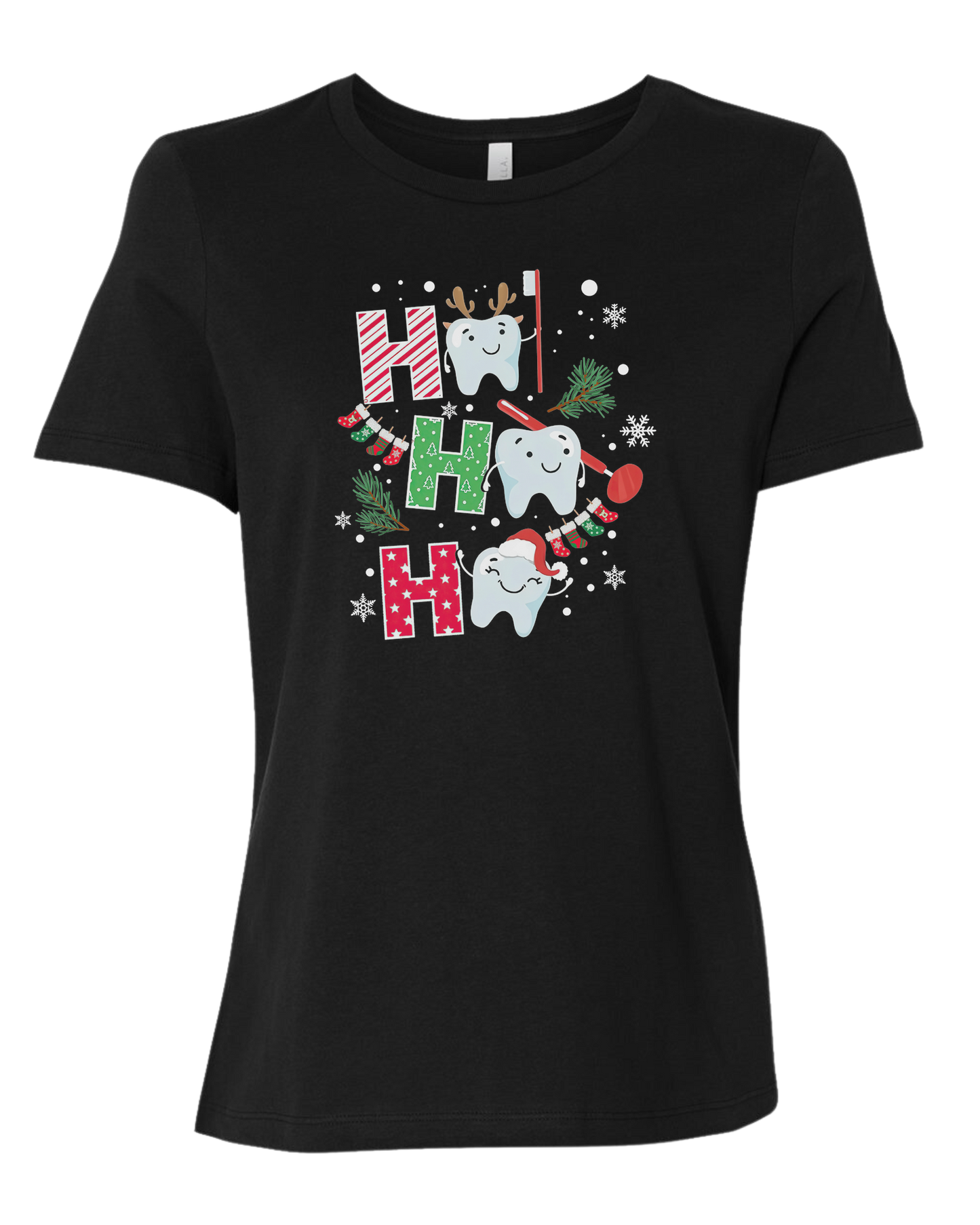 Christmas Teeth "HO HO HO" graphic Women's fit premium crewneck tee Black