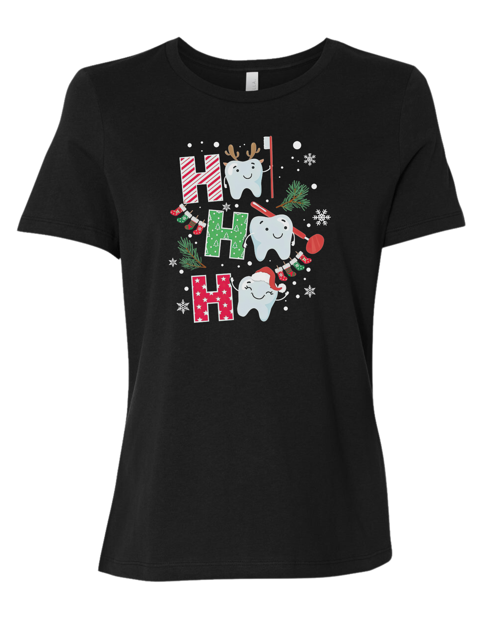 Christmas Teeth "HO HO HO" graphic Women's fit premium crewneck tee Black