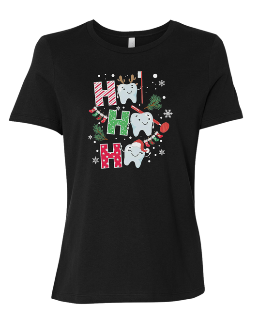 Christmas Teeth "HO HO HO" graphic Women's fit premium crewneck tee Black