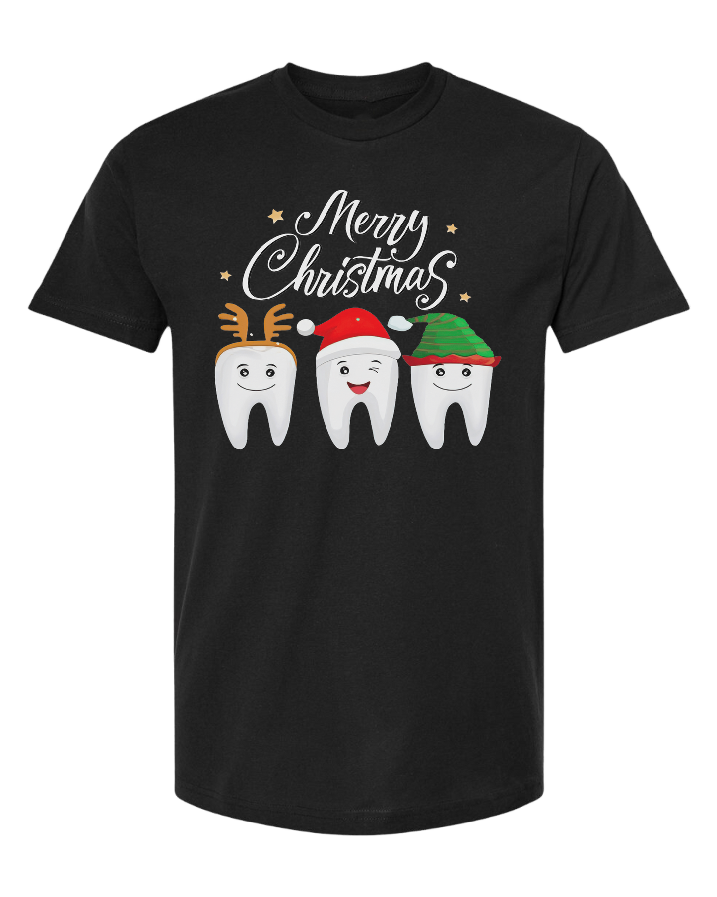Christmas tooth characters "Merry Christmas" design Unisex crew-neck  graphic tee Black