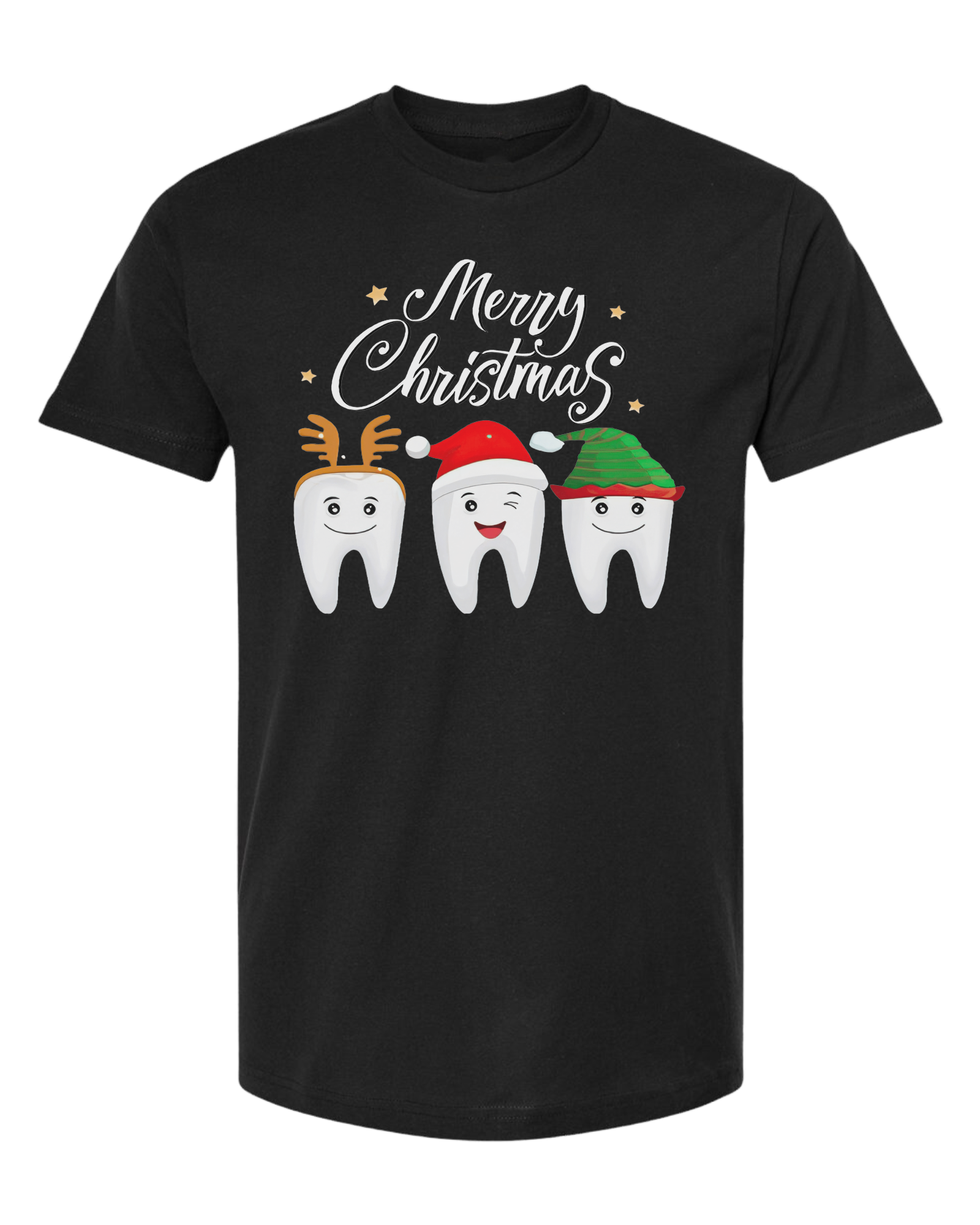 Christmas tooth characters "Merry Christmas" design Unisex crew-neck  graphic tee Black