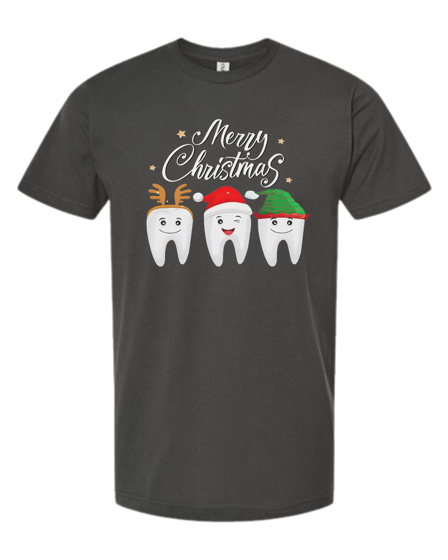 Christmas tooth characters "Merry Christmas" design Unisex crew-neck  graphic tee Charcoal Grey