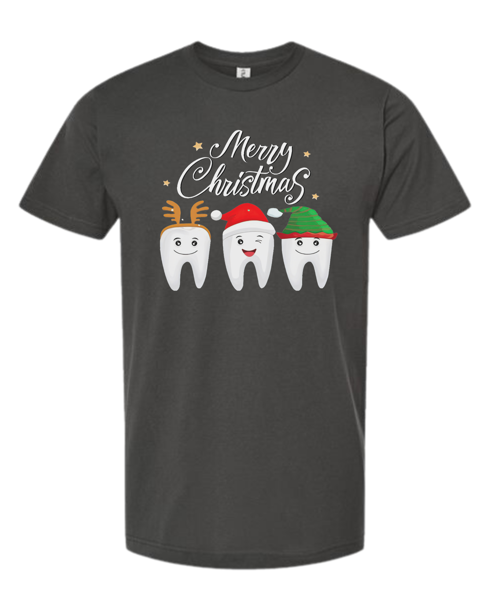 Christmas tooth characters "Merry Christmas" design Unisex crew-neck  graphic tee Charcoal Grey