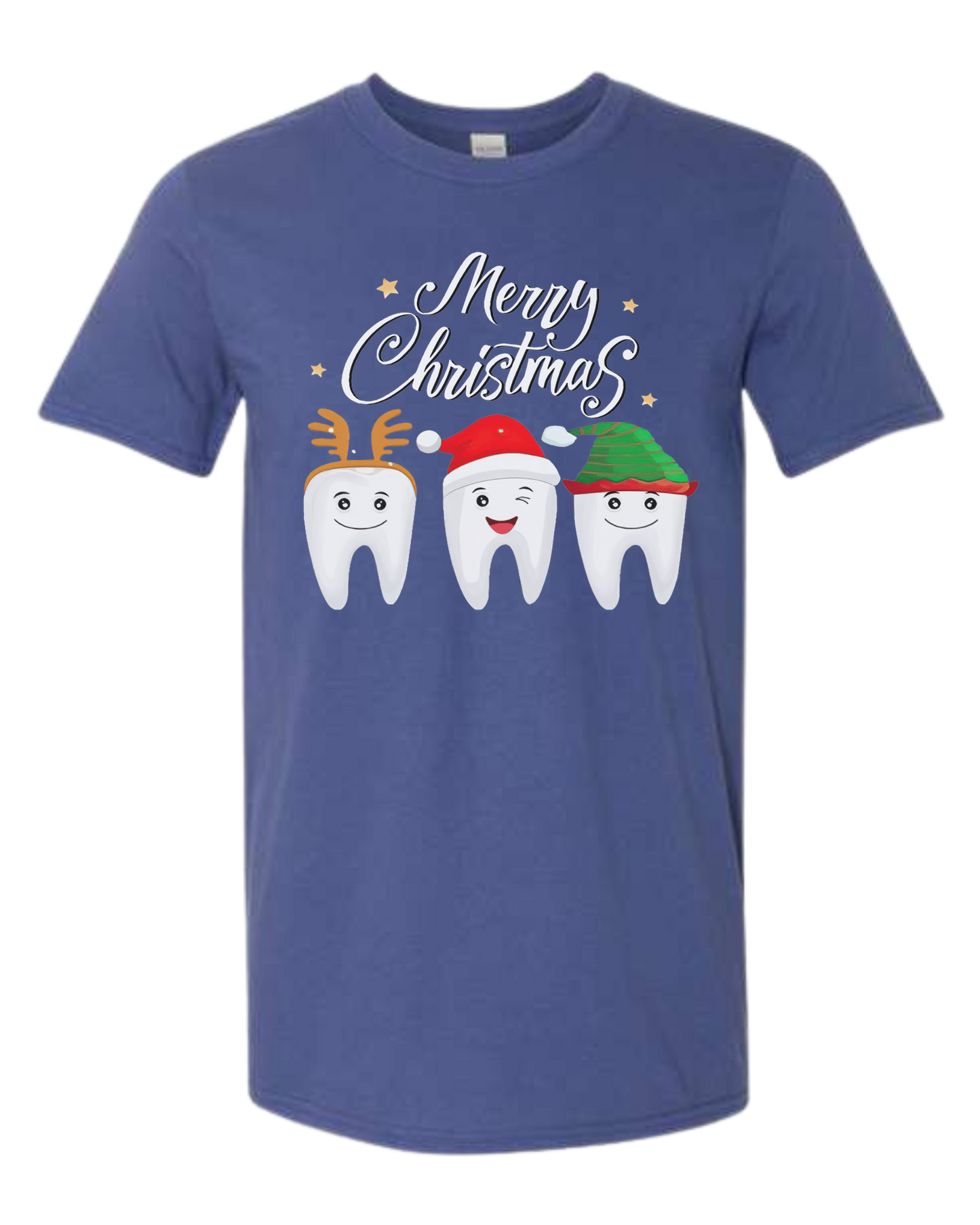Christmas tooth characters "Merry Christmas" design Unisex crew-neck  graphic tee Metro Blue