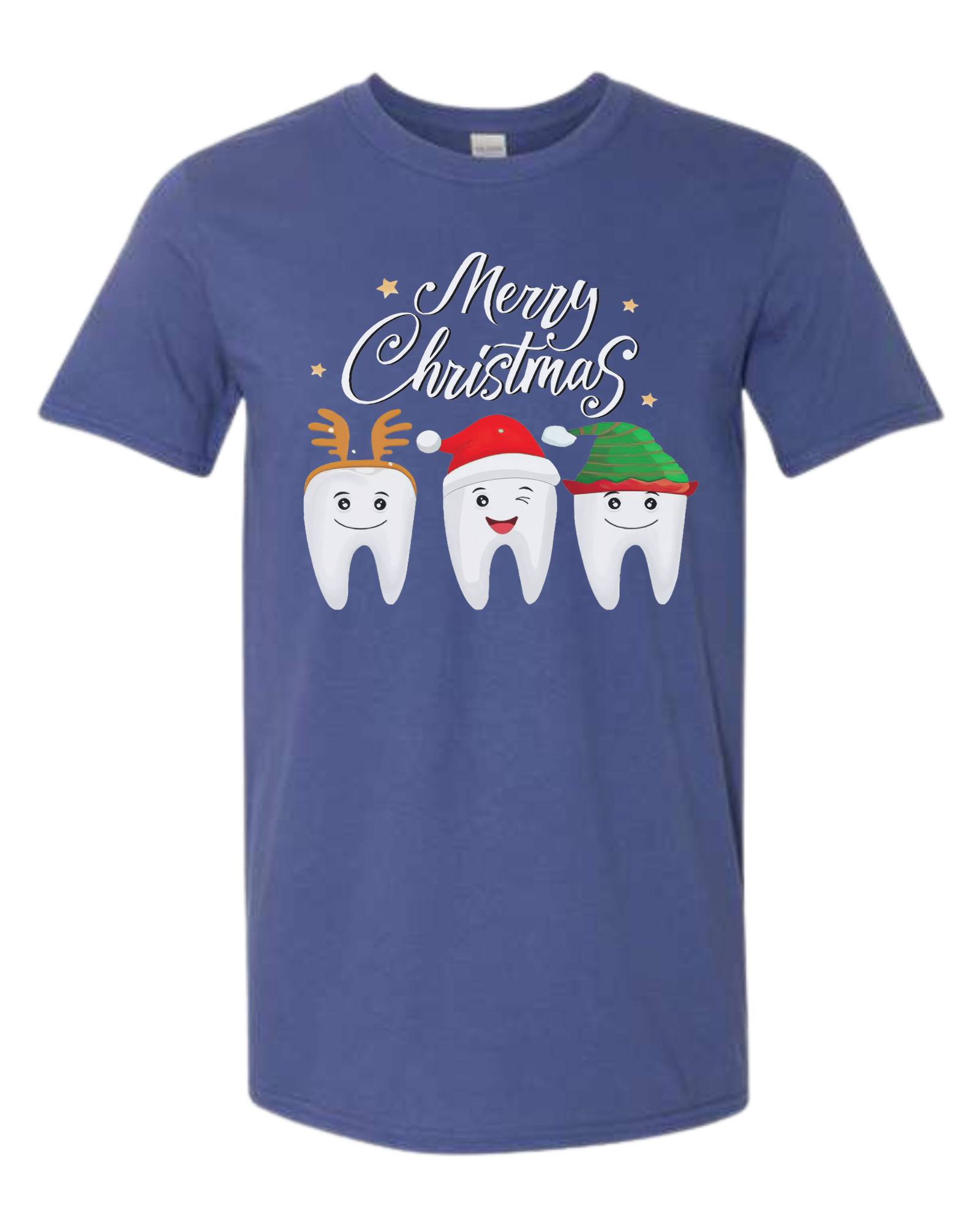 Christmas tooth characters "Merry Christmas" design Unisex crew-neck  graphic tee Metro Blue