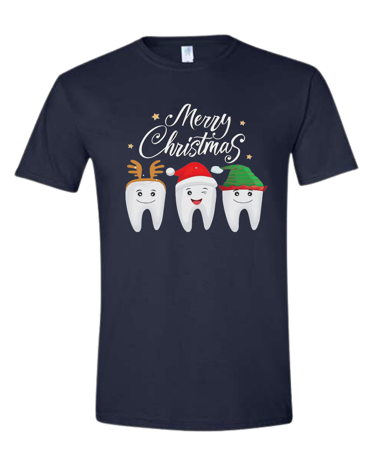 Christmas tooth characters "Merry Christmas" design Unisex crew-neck  graphic tee Navy Blue
