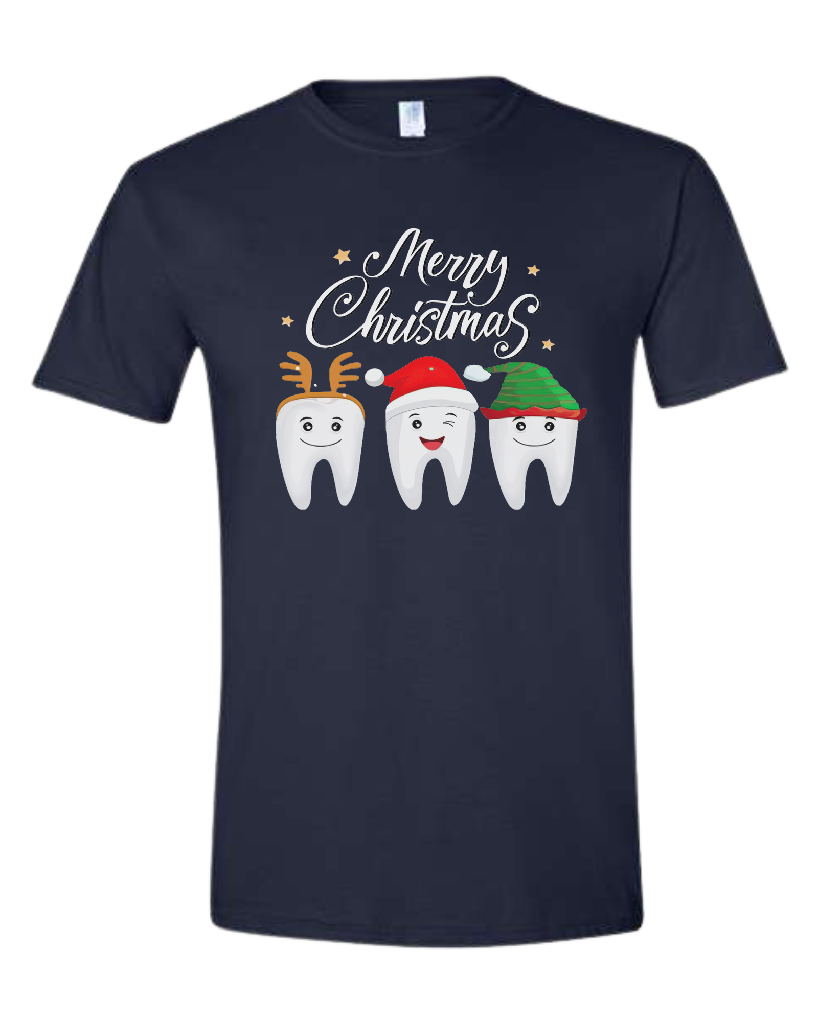 Christmas tooth characters "Merry Christmas" design Unisex crew-neck  graphic tee Navy Blue