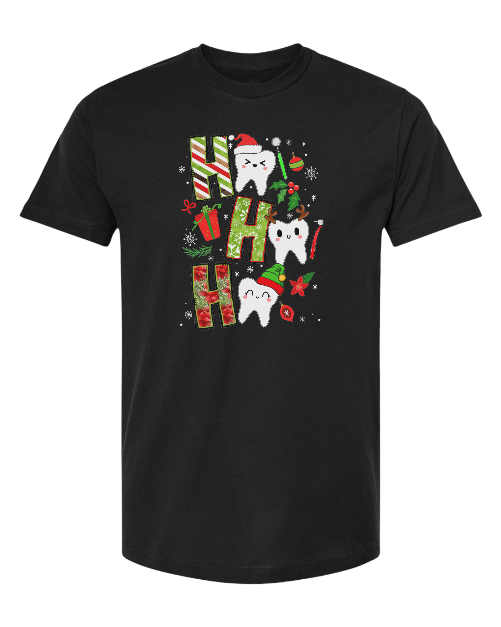 Christmas wrapping paper "HO HO HO" graphic Unisex crew-neck  graphic tee Black