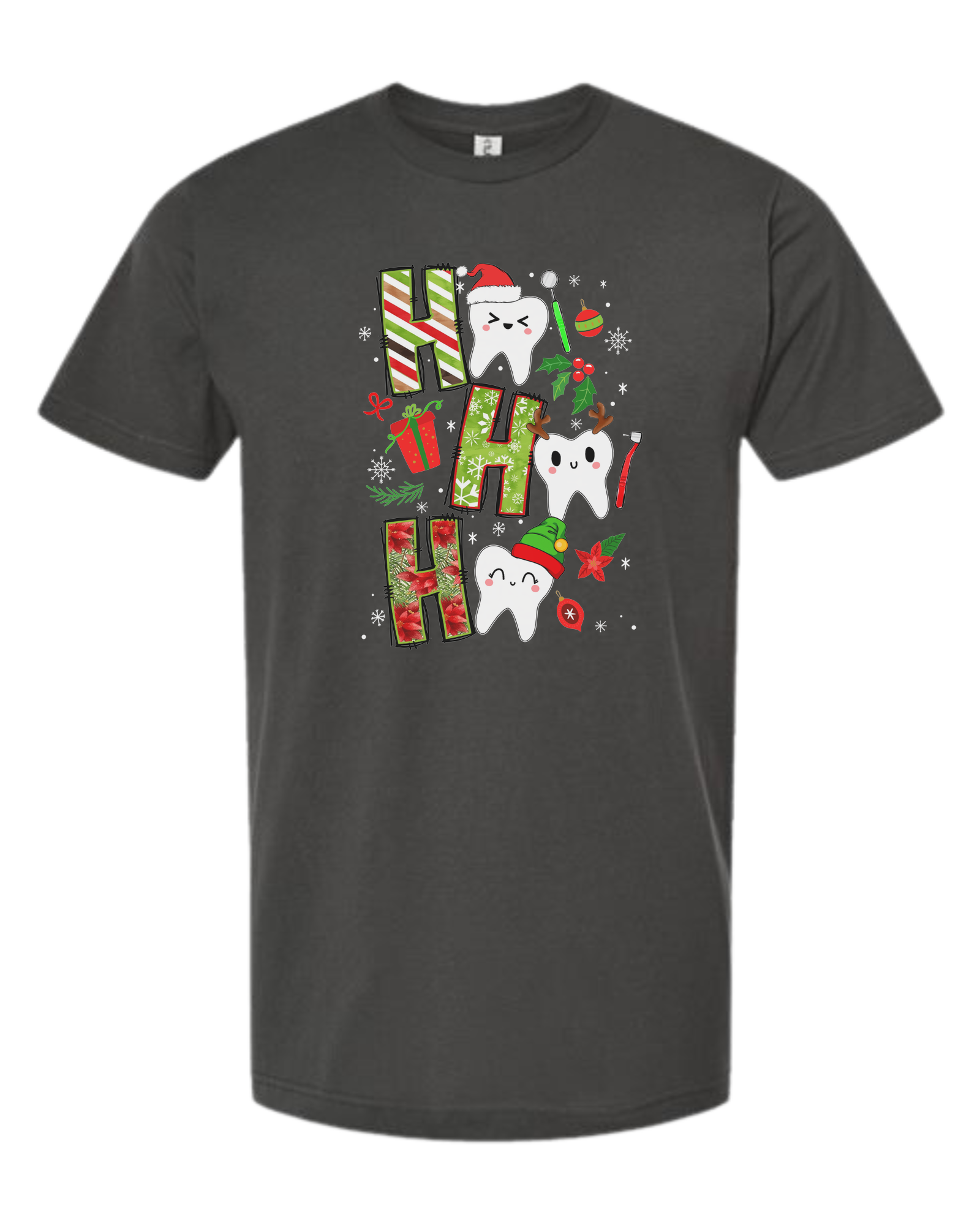 Christmas wrapping paper "HO HO HO" graphic Unisex crew-neck  graphic tee Charcoal Grey