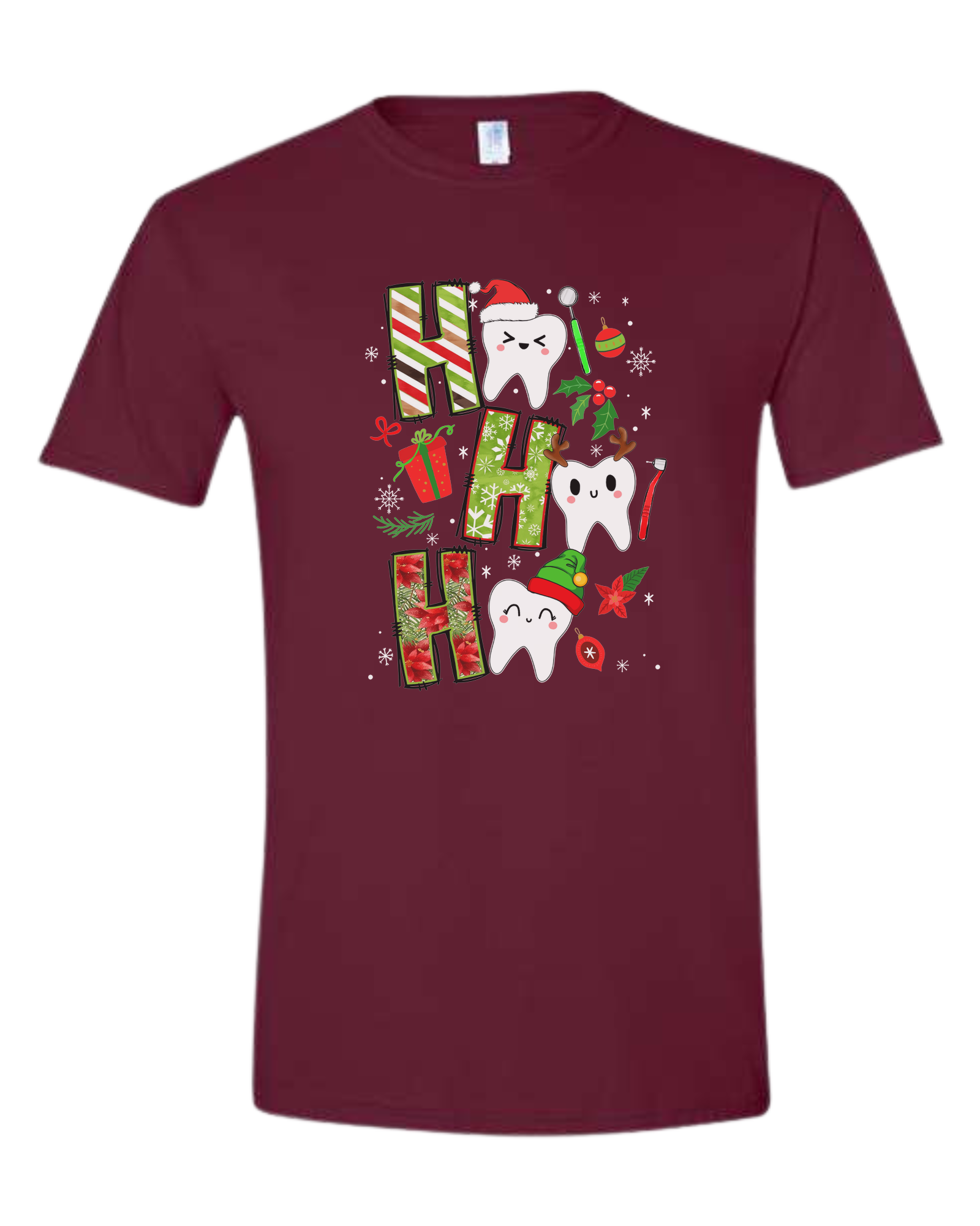 Christmas wrapping paper "HO HO HO" graphic Unisex crew-neck  graphic tee Maroon