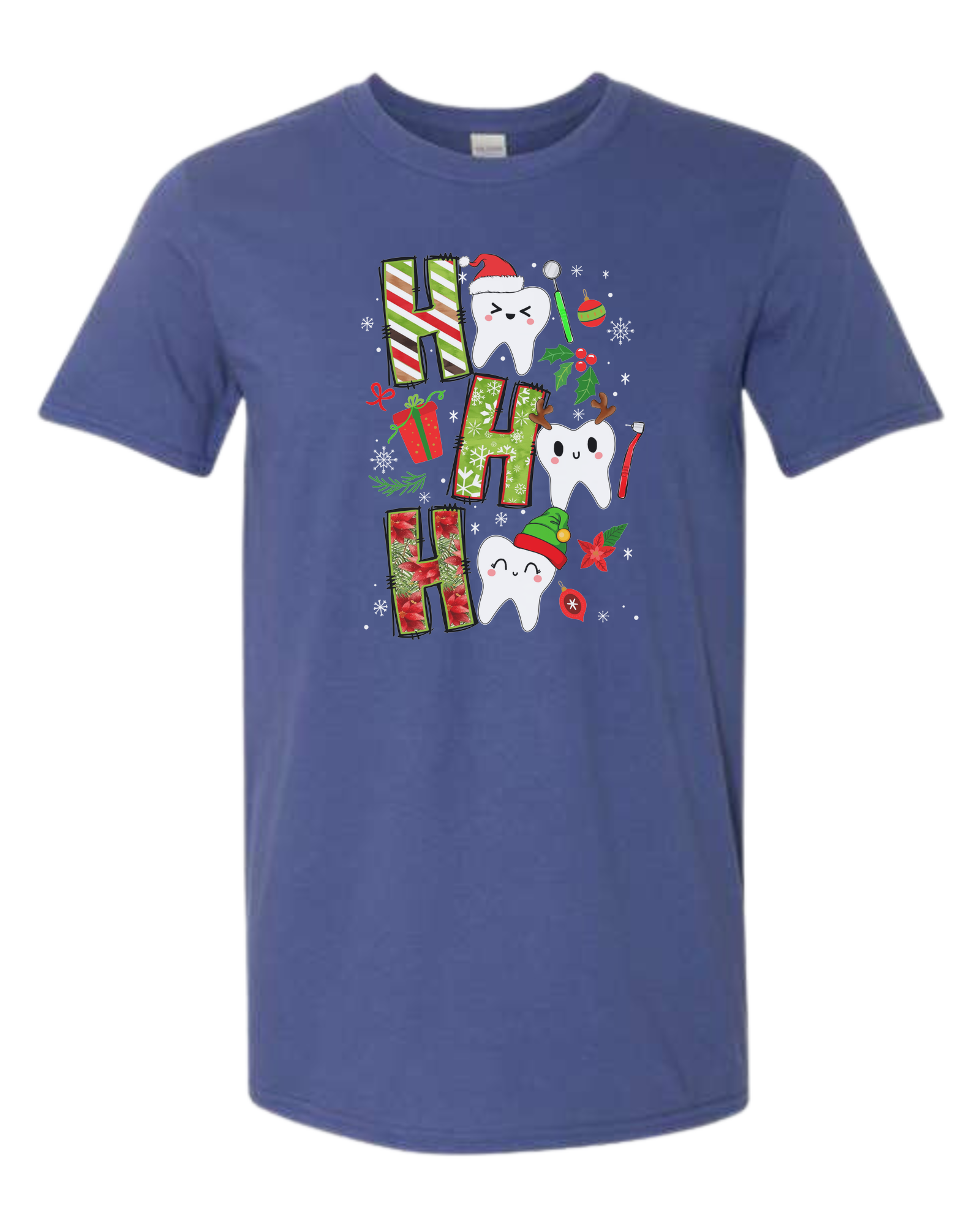 Christmas wrapping paper "HO HO HO" graphic Unisex crew-neck  graphic tee Metro Blue