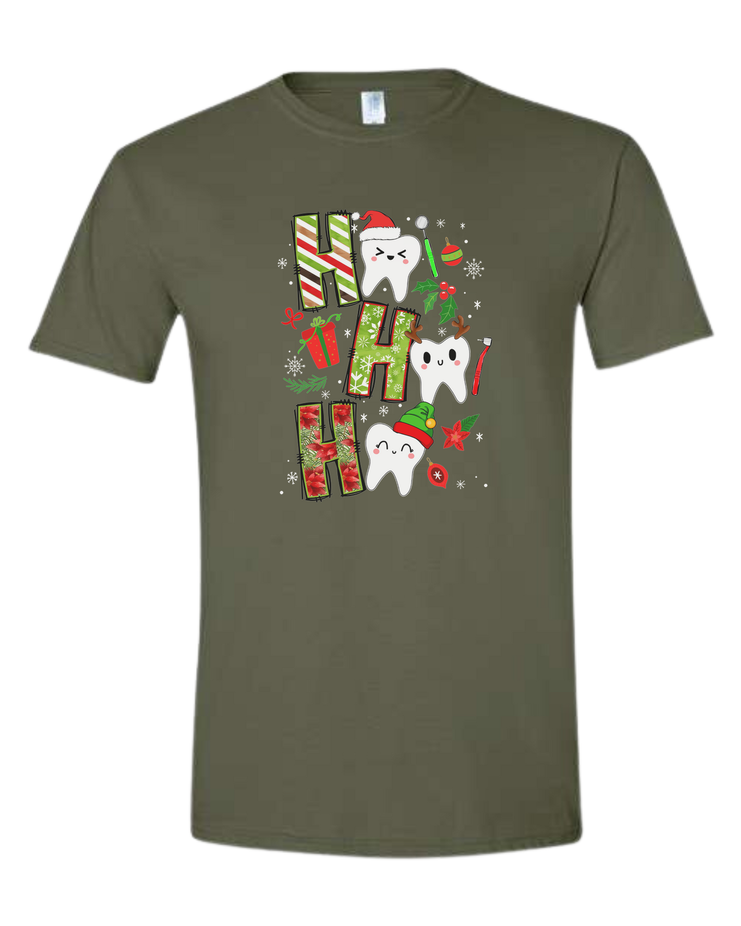 Christmas wrapping paper "HO HO HO" graphic Unisex crew-neck  graphic tee Military Green