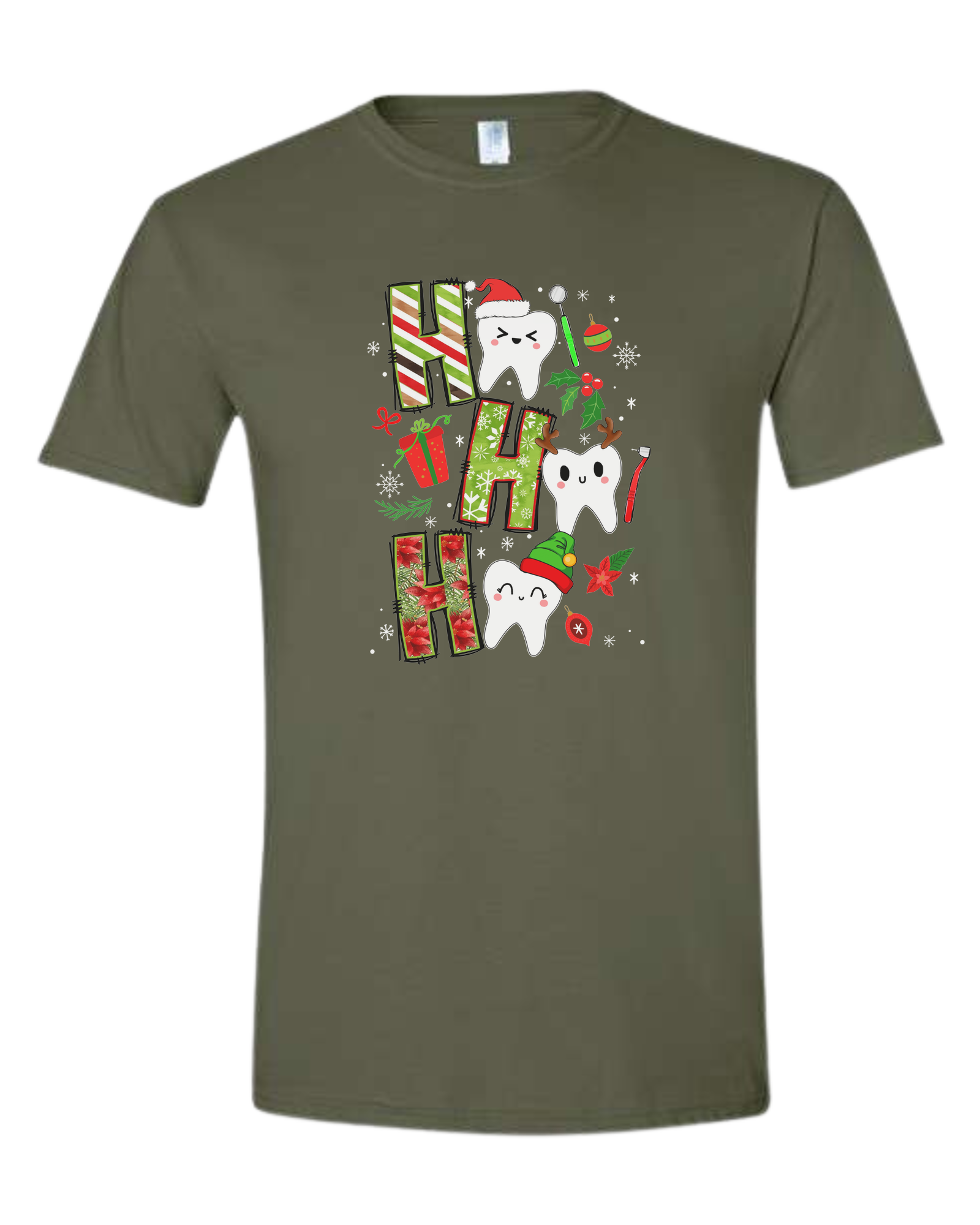 Christmas wrapping paper "HO HO HO" graphic Unisex crew-neck  graphic tee Military Green