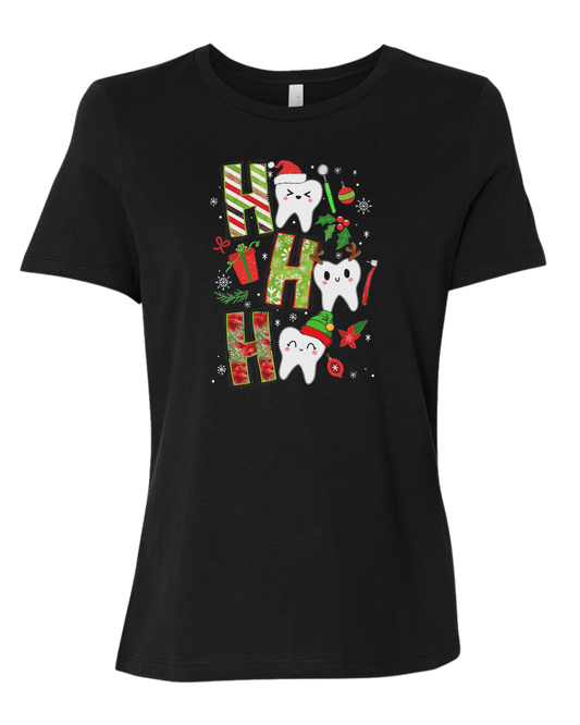 Christmas wrapping paper "HO HO HO" graphic Women's fit premium crewneck tee Black