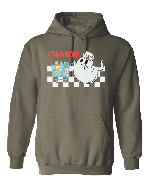 "Code Boo" Nursing ghost Unisex Classic Hoodie Military Green